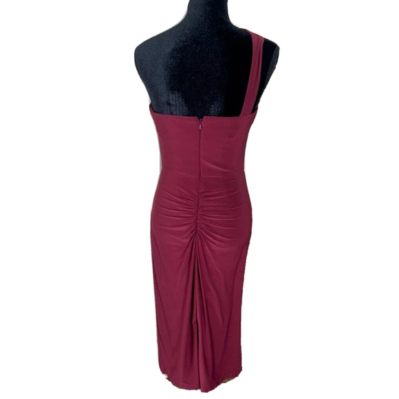 DB Studio Bodycon Dress Womens Size 4 Burgundy One Shoulder Knee Length Dress - Picture 4 of 14